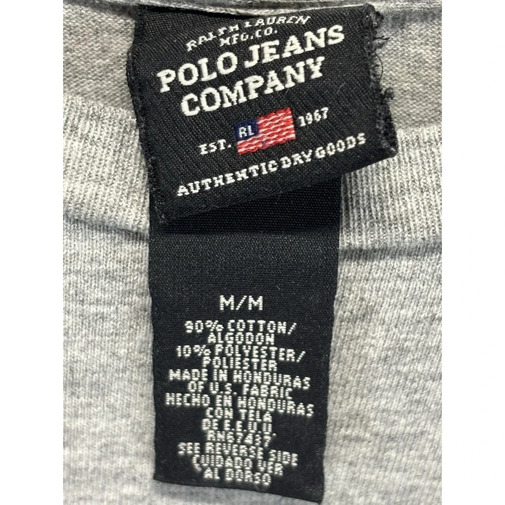 Vtg Polo Jeans Co Ralph Lauren Graphic Tshirt Sz Medium Men's Grey Long Sleeve